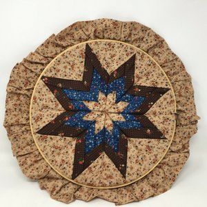 Vintage Hand Pieced Quilted Folded Star Wall Hoop